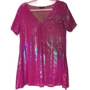 Fashion Nova Pink Sequin Shirt Dress